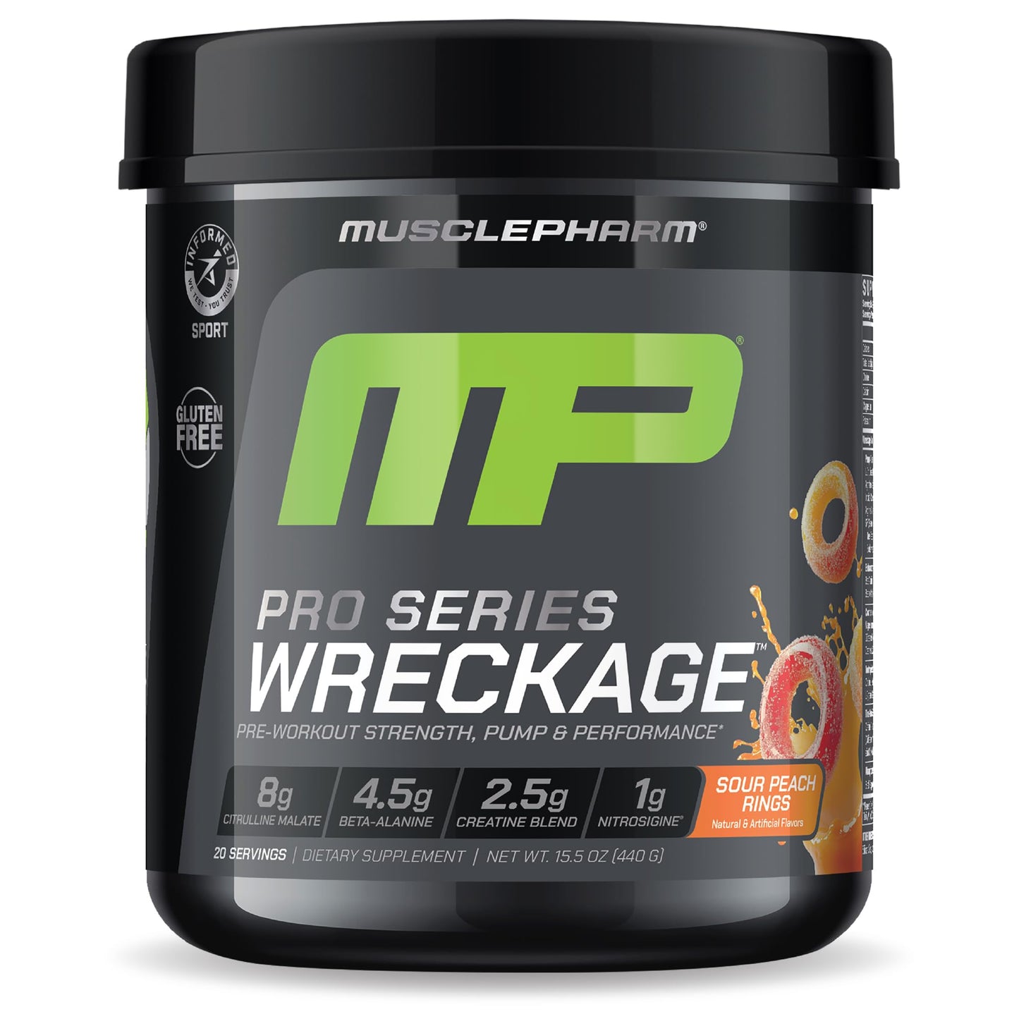 Muscle Pharm Pro Series Wreckage Pre Workout Powder | Professional Grade 8-in-1 Blend for Strength, Pump, Focus & Nitric Oxide Performance | Sour Berry, 15.5 oz, 20 Servings