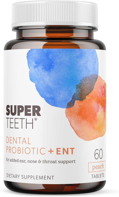 SUPER TEETH Oral Probiotics for Bad Breath, Cavities & ENT Support - Peach