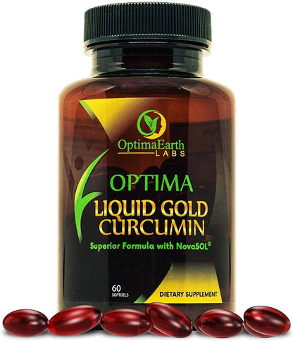OptimaEarth Liquid Gold Curcumin with NovaSOL — High Absorption Turmeric Supplement, 60 Softgels
