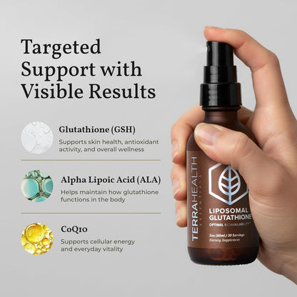 Terra Health Essentials - Liposomal Glutathione - Supports Immunity, Skin, Hair, and Healthy Aging - Maximum Absorption Glutathione Supplements - 30 Day Supply, 2oz