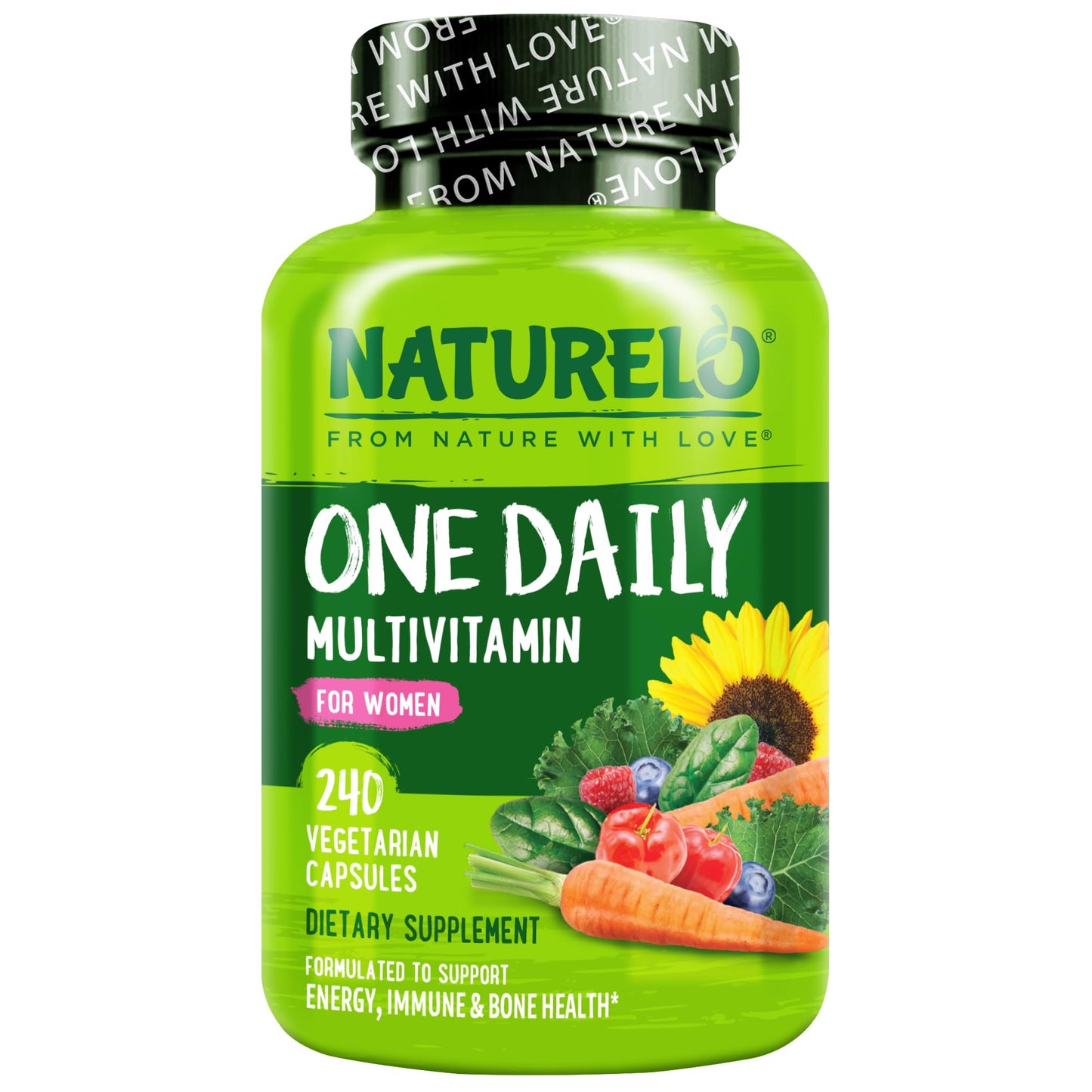 NATURELO One Daily Multivitamin for Women w/Vitamin B12, 120 Ct, Energy Support, Whole Food Daily Women Multivitamin Supplement, Nourish Hair/Skin/Nail, Non-GMO, No Soy, Gluten Free, 4 Month Supply