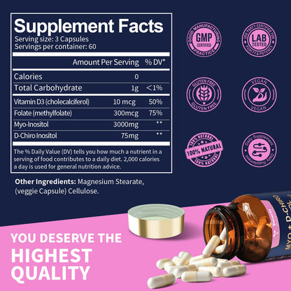 Totaria Myo-Inositol & D-Chiro Inositol Supplement Capules 3075mg, Plus Multivitamin Vitamin D3, Folate, Ideal 40:1 Ratio - Hormonal Balance for Women & Ovarian* Support | Vegan, Non GMO - 120 Caps
