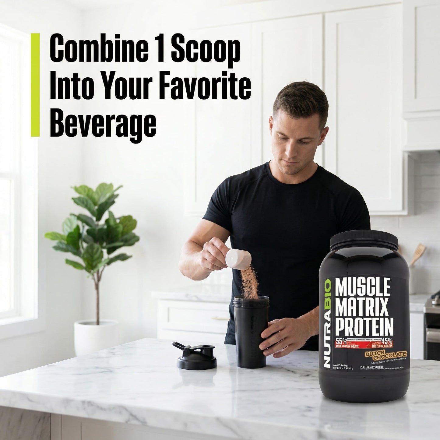 NutraBio Muscle Matrix Protein Powder - 25g of Protein Per Scoop - Whey Isolate and Micellar Casein Combo for Fast and Slow Release - Dutch Chocolate - 2 Pounds, 28 Servings