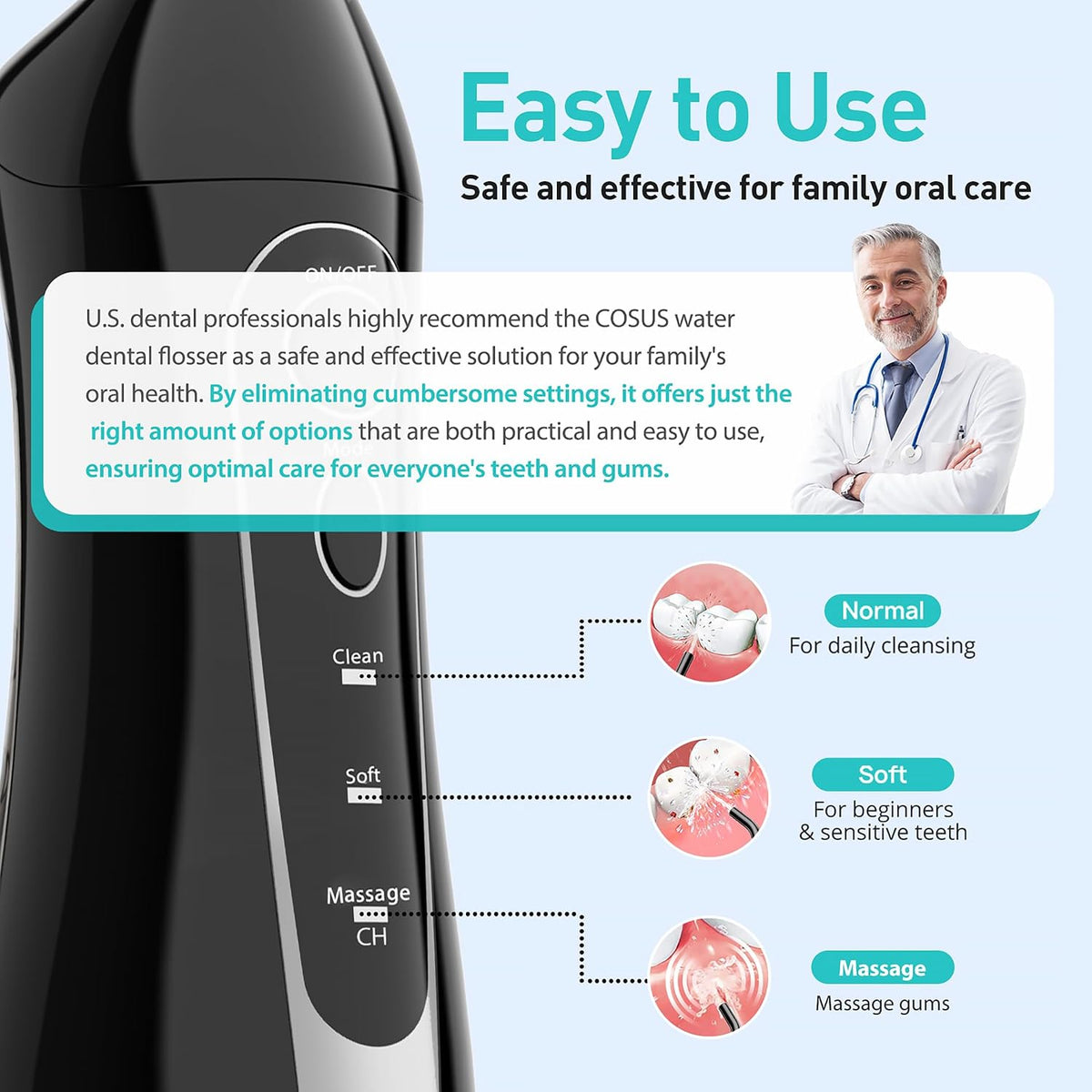 COSLUS Water Dental Flosser Teeth Pick: Portable Cordless Oral Irrigator + Whitening Water Flosser Replacement Tips with 60 Pcs Mint Refills: Compatible with C20 (F5020E) & E40 (WFP14)