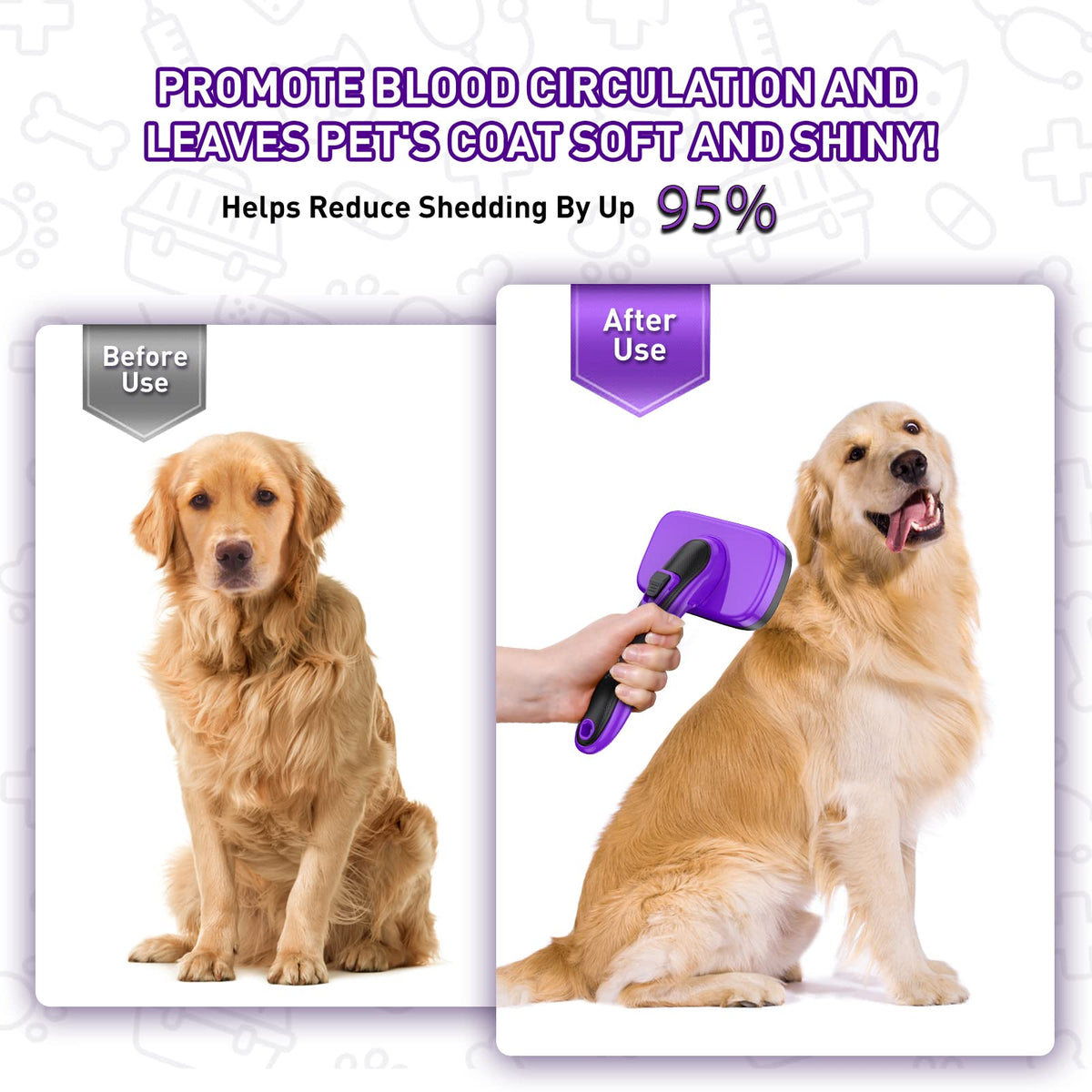 WOPQAEM Dogs Cats Self Cleaning Slicker Brush for Shedding & Grooming Any Breed