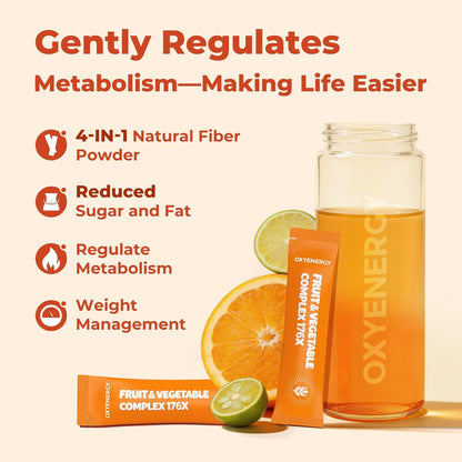OxyEnergy Fiber Supplement Powder for Women & Men - Fruit and Vegetable Complex Daily Fiber, Weight Loss & Gut Health, Prebiotics & Digestive & Relieve Bloating, Orange Flavored Drink Mix, 30 Packets