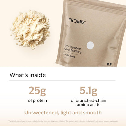 ProMix Nutrition Whey Protein Powder, Grass Fed, Unsweetened, Hormone Free - 25g Protein per Serving, Sugar Free, Soy Free, Unflavored - 32 Servings