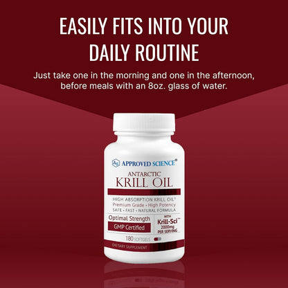 Approved Science Krill Oil - 2000mg Antarctic Krill Oil, 650mcg Astaxanthin - 260mg EPA, 160mg DHA - 180 Softgels