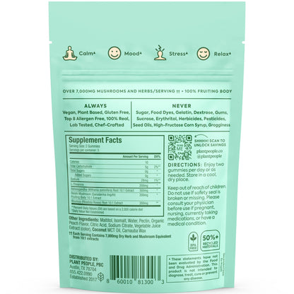 Plant People WonderCalm Mushroom & Ashwagandha Gummies, Peach Flavor 60ct