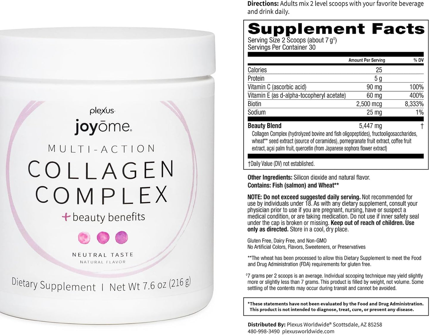 Joyōme® Multi-Action Collagen Complex | 5g collagen peptides per serving; neutral powder, mixes into any beverage; dairy-free, gluten-free, non-GMO