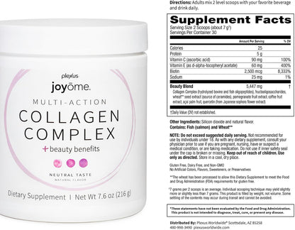 Joyōme® Multi-Action Collagen Complex | 5g collagen peptides per serving; neutral powder, mixes into any beverage; dairy-free, gluten-free, non-GMO