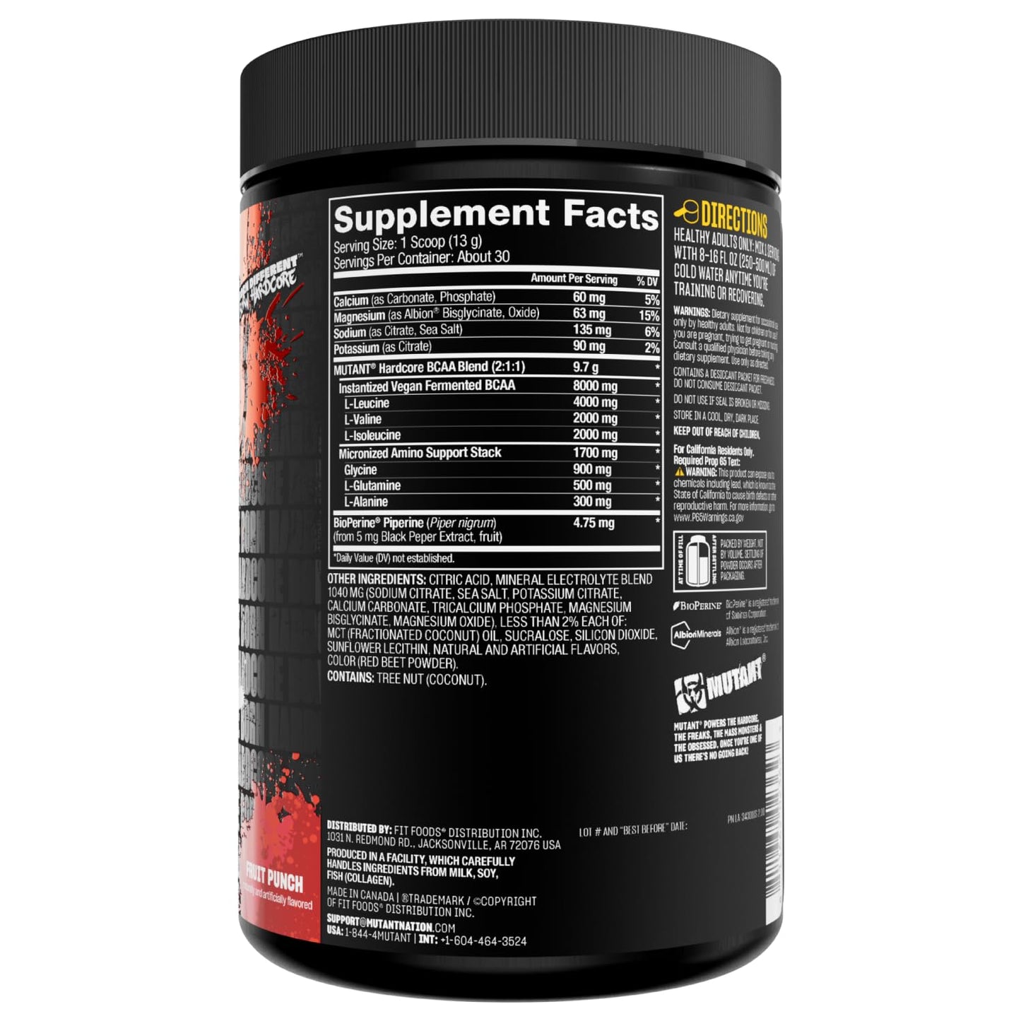 Mutant Hardcore BCAA - Pre, Intra or Post Workout – BCAA Next Level branched-Chain Amino Acids Supplement – Hydration + Recovery - 30 Serving - Blue Raspberry