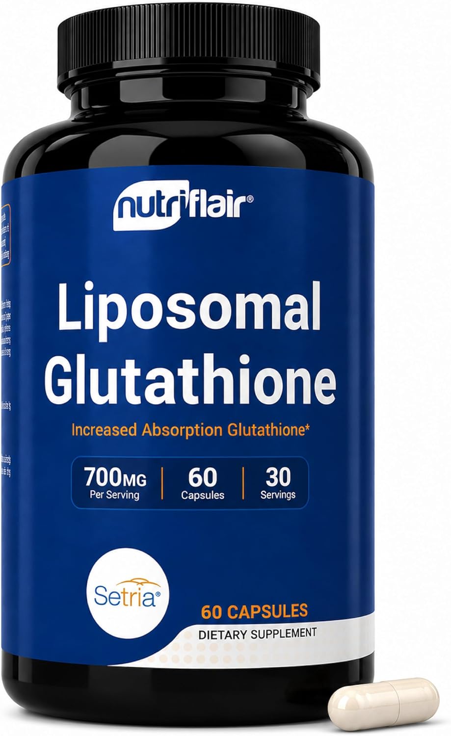 NutriFlair Liposomal Glutathione Supplement 700mg - Setria® Reduced L-Glutathione, 60 Capsules