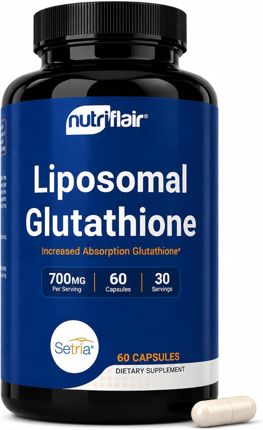 NutriFlair Liposomal Glutathione Supplement 700mg - Setria® Reduced L-Glutathione, 60 Capsules