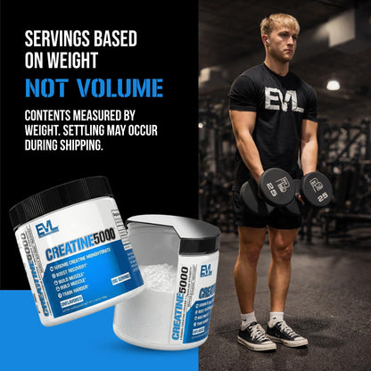 Evlution Nutrition Creatine 5000 - Supports Faster Recovery Lean Muscle Growth & Performance - Pre & Post Workout Powder - 5000mg Pure Creatine Monohydrate Per Serving - 60 Servings - Unflavored