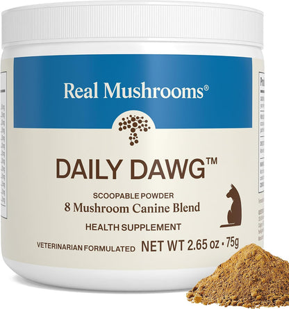 Real Mushrooms Whole Dog Health – Functional Mushroom Blend for Dogs with Lion’s Mane, Cordyceps, Turkey Tail, Reishi, Shiitake for Overall Wellbeing of Dogs – 2.65 oz Powder Supplement