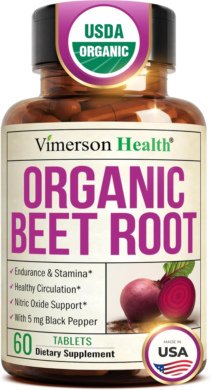 Organic Beetroot Supplement – USDA Organic Beet Root Tablets with Black Pepper for Circulation, Energy & Stamina – Nitric Oxide Support for Pre & Post Workout Performance & Endurance – 20 days supply