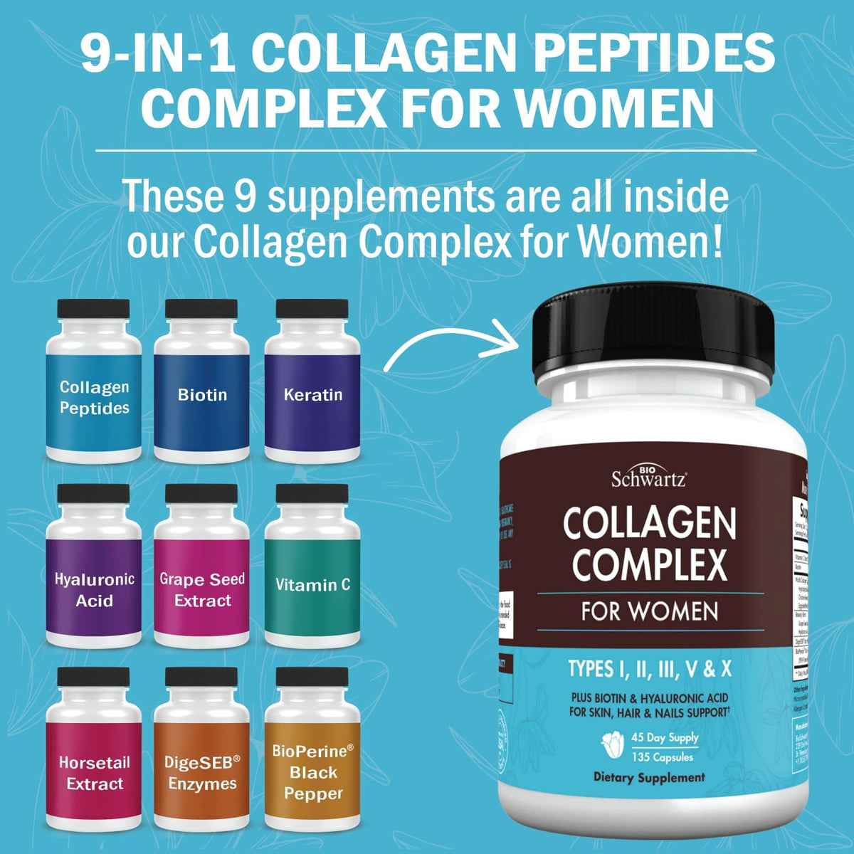 Collagen Peptide Capsules - Multi Collagen Supplements for Women, 135ct