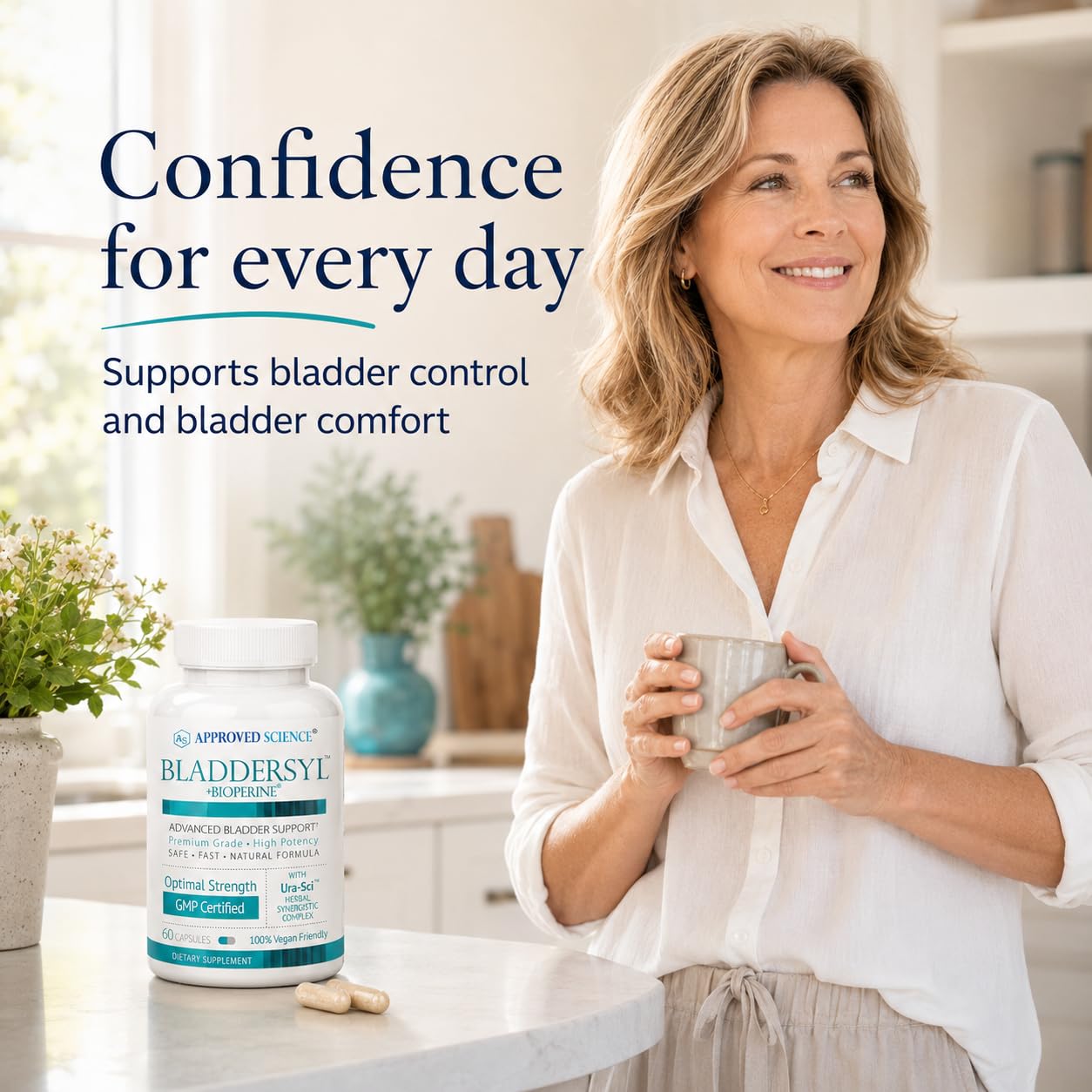 Approved Science Bladdersyl - Urinary Incontinence, Bladder Support - High Absorption - 60 Capsules - Pack of 1 - Vegan