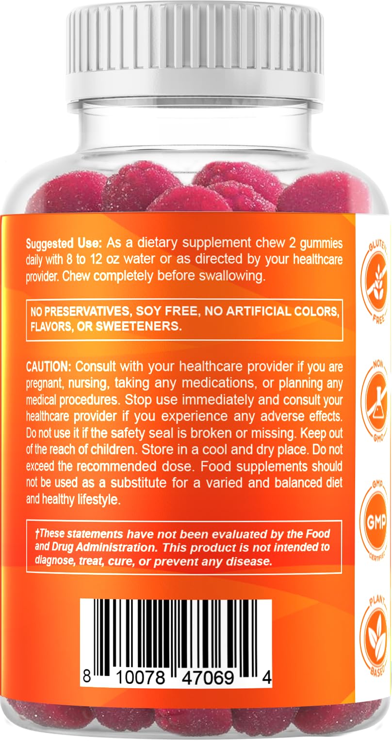 Vitamatic Magnesium Citrate Gummies, 600 mg, 60 Vegan Gummies | 600 mg Magneisum Citrate Per Serving with 70 mg of Elemental Mg, Natural Raspberry Flavor, Non-GMO, Gluten Free, Pectin Based