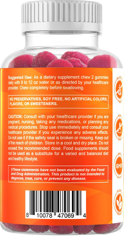Vitamatic Magnesium Citrate Gummies, 600 mg, 60 Vegan Gummies | 600 mg Magneisum Citrate Per Serving with 70 mg of Elemental Mg, Natural Raspberry Flavor, Non-GMO, Gluten Free, Pectin Based