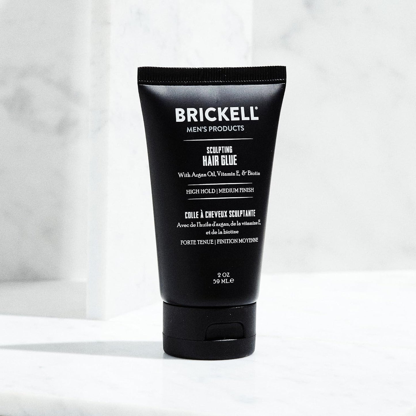 Brickell Men's Hair Styling Sculpting Hair Glue For Men, All Day Lasting Hold for Sculpting and Shaping Hair, With Argan Oil, Vitamin E, and Aloe, 2 Ounce, Scented