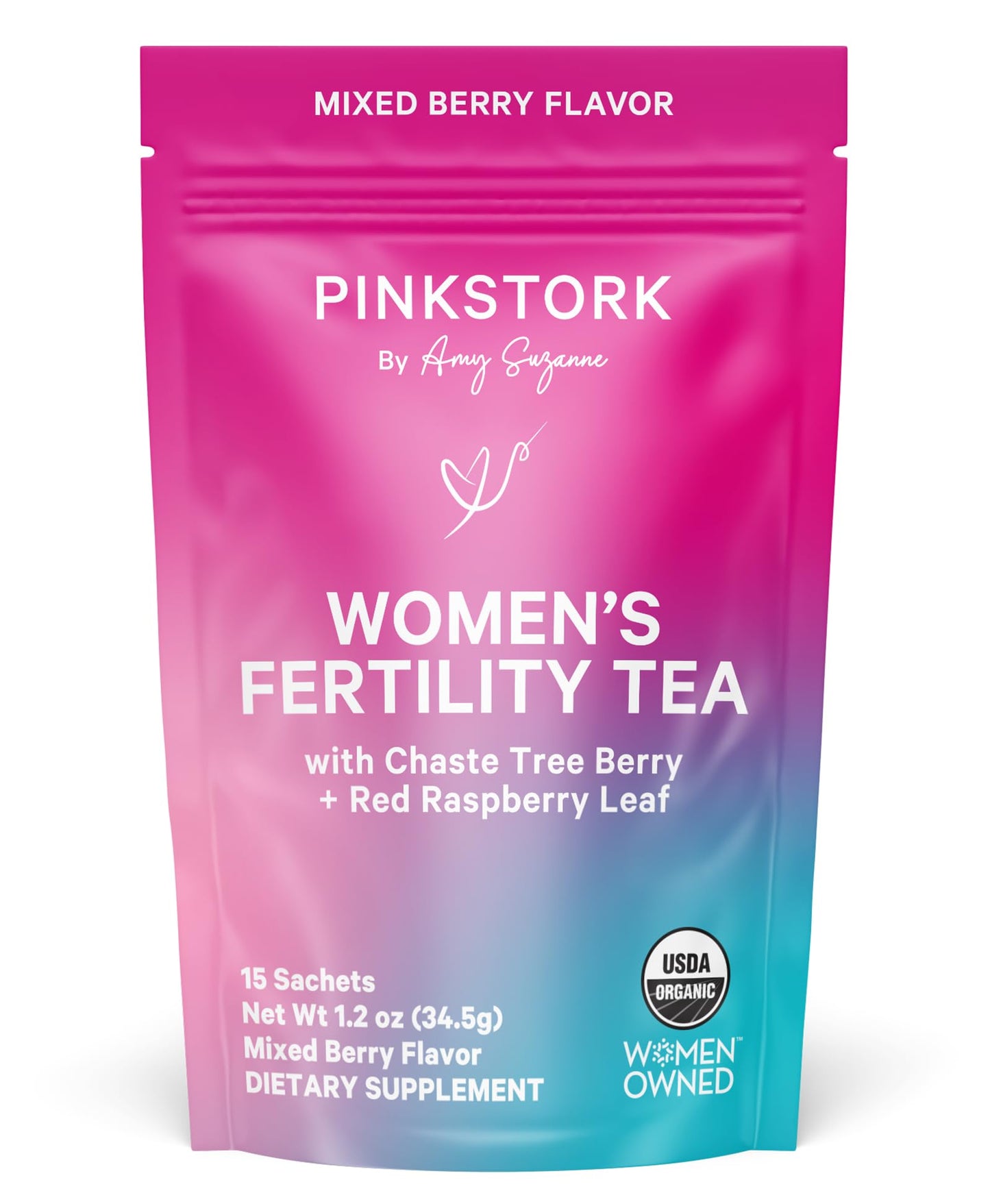 Pink Stork Organic Fertility Tea for Women, Sweet Mint, 15 Sachets | USDA Organic Herbs, Chaste Tree Berry (Vitex), Red Raspberry Leaf, Hormone Balance Support, Caffeine Free, 30 servings