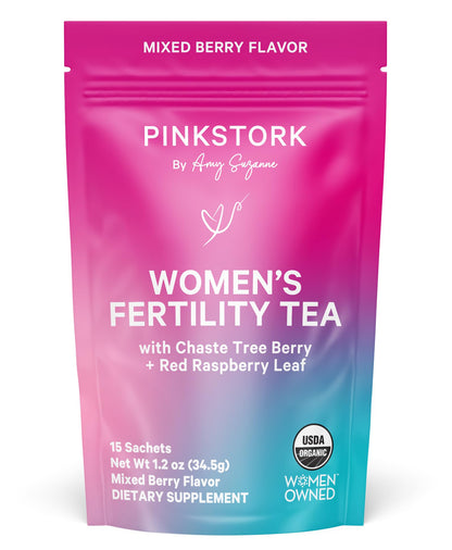 Pink Stork Organic Fertility Tea for Women, Sweet Mint, 15 Sachets | USDA Organic Herbs, Chaste Tree Berry (Vitex), Red Raspberry Leaf, Hormone Balance Support, Caffeine Free, 30 servings