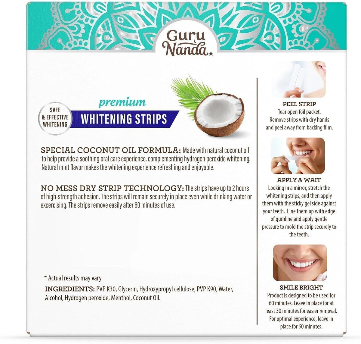 GuruNanda Teeth Whitening Strips - 4X Whiter Teeth, 7-Day Whitening Kit