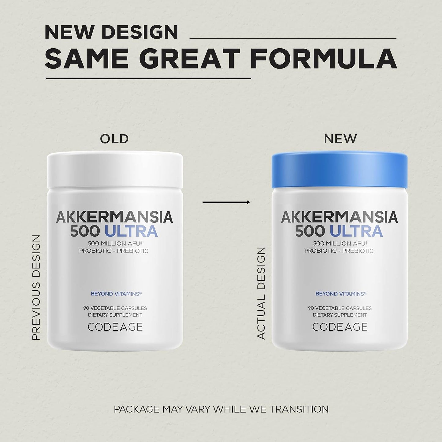 Codeage Akkermansia Muciniphila Probiotic Ultra - High-Potency 500M AFUs Akkermansia Probiotic Supplement - Enhanced Daily Probiotic & Prebiotic, Chicory Inulin - 3-Month Supply - 90 Capsules