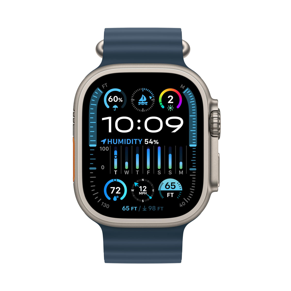 Apple Watch Ultra 2 [GPS + Cellular, 49mm] - Titanium Case with Blue Ocean Band, One Size (Renewed)
