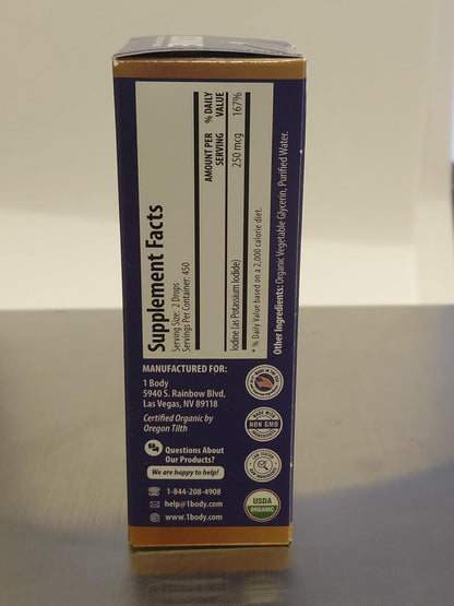 1 Body Liquid Iodine Drops, Potassium Iodide Supplement, 450 Servings