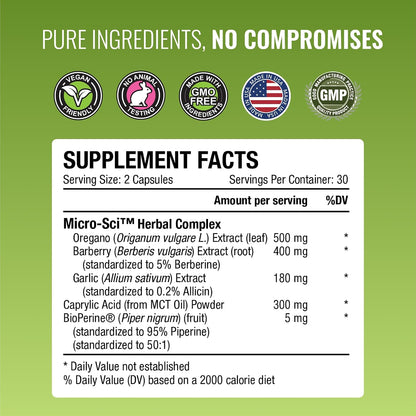 Approved Science Siboprin - 60 Capsules - Support Gut Balance, Soothe Intestinal Irritation, Help with Cramps and Bloating - Caprylic Acid, Barberry, Oregano - Vegan
