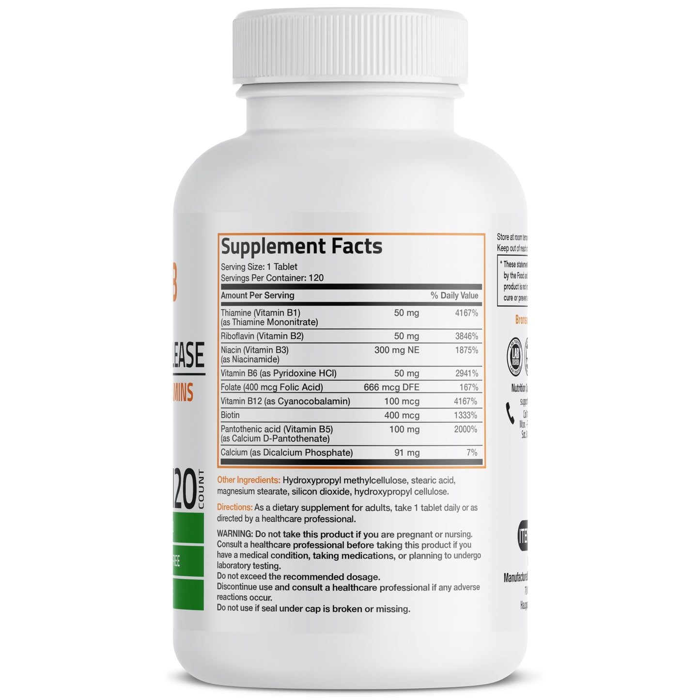 Bronson Super B Vitamin B Complex Sustained Release for Energy, 60 Tablets | B1, B2, B3, B6, Folic Acid, B12, Biotin & Pantothenic Acid, One-Tablet Formula, Non-GMO, Gluten-Free & Soy-Free
