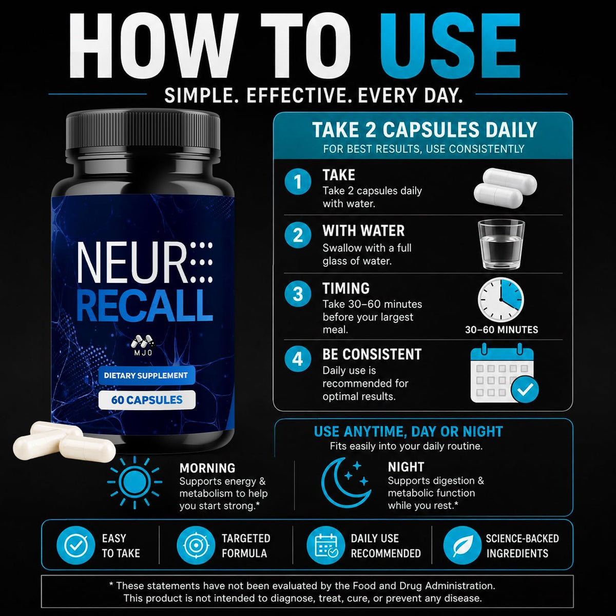 Neuro Recall Capsules, Official NeuroRecall Supplement 5-Pack, 300 Capsules