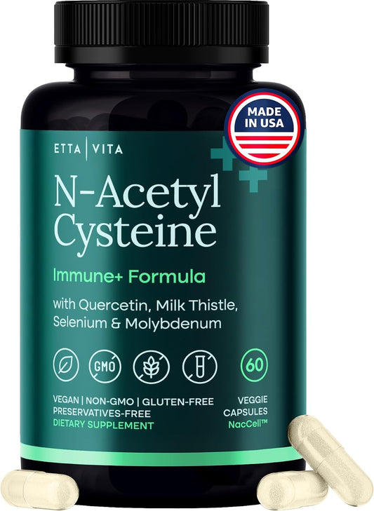 Etta Vita Vegan Liver Detox & Cleanse - NAC Supplement N-Acetyl Cysteine 600mg with Quercetin, Milk Thistle, Molybdenum & Selenium, N-Acetyl-Cysteine Capsules for Immune Support & Respiratory