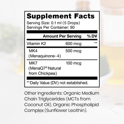 Pure Therapro Rx Ultimate K2 Supplement | Liquid Liposomal Vitamin K2 Drops | 90 Servings | 600mcg Vegan K2 as MK4 & MenaQ7 MK7 | Supports Bone Health, Heart Health, Skin & Hair | 10 mL