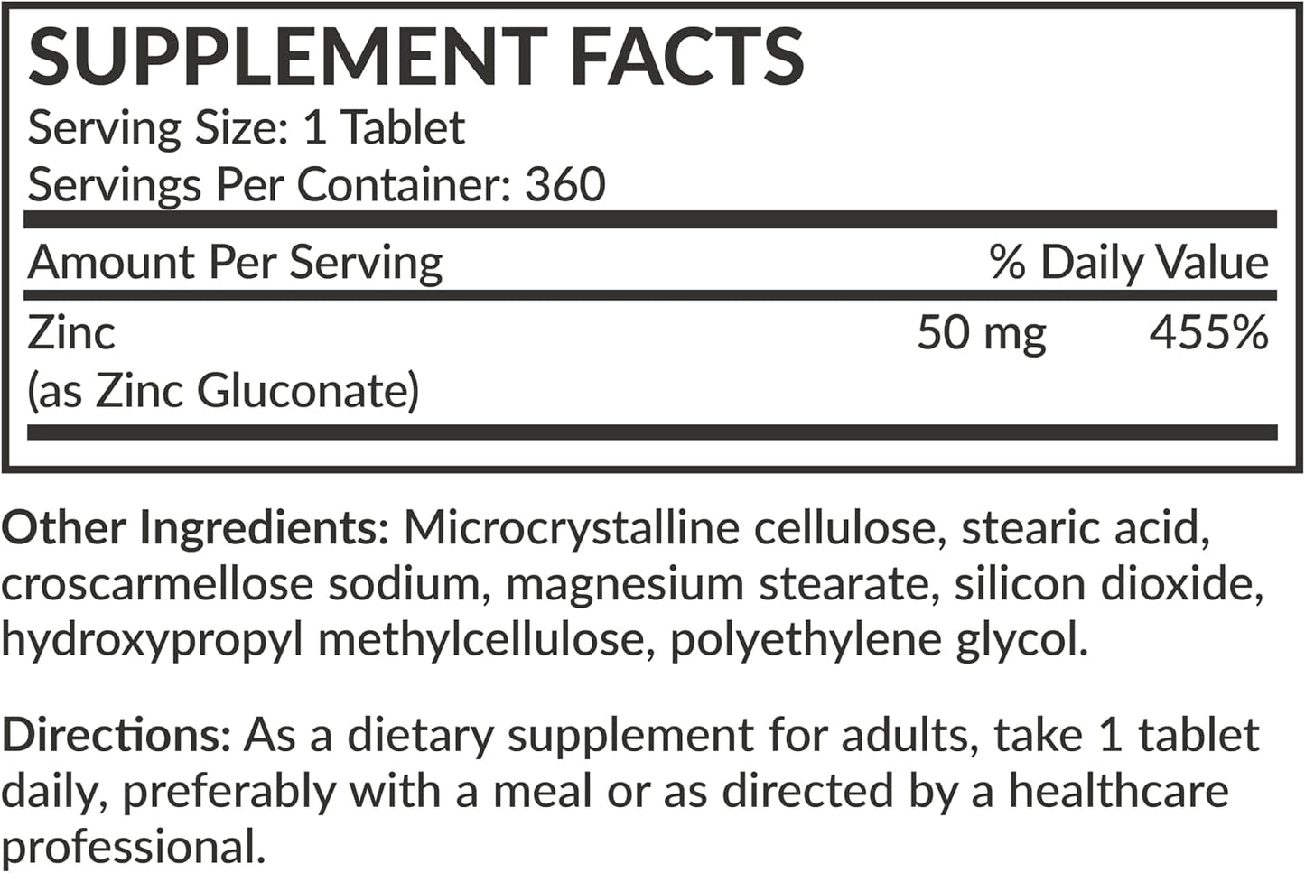 Futurebiotics Zinc 50 MG High Potency, 1 Year Supply - Non-GMO 360 Vegetarian Tablets
