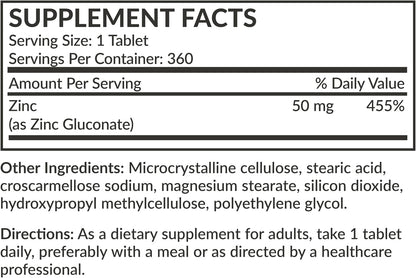 Futurebiotics Zinc 50 MG High Potency, 1 Year Supply - Non-GMO 360 Vegetarian Tablets