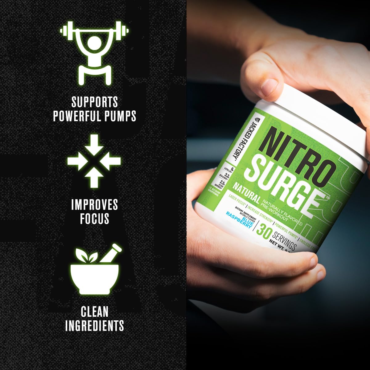 Jacked Factory Nitrosurge Naturally Flavored Pre Workout Supplement - Endless Energy