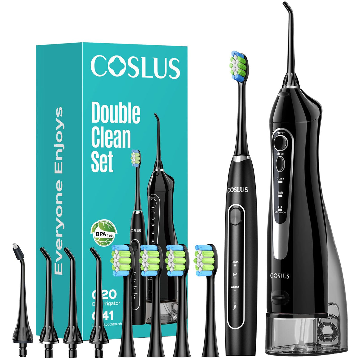 COSLUS C20C41 Water Flosser Electric Toothbrush Combo, Pink Oral Clean Kit