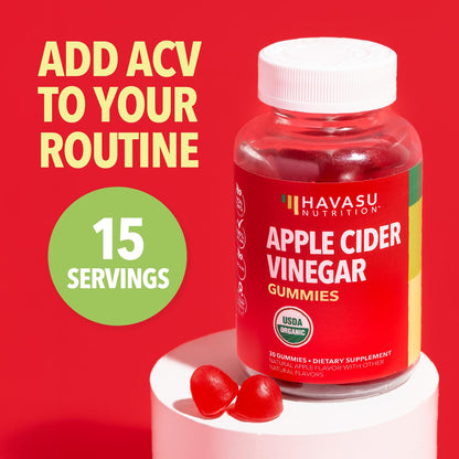 Apple Cider Vinegar Gummies, USDA Organic, Apple Flavor, 1-Month Supply | USDA Organic ACV Gummies for Digestive Health, Metabolism & Gut Support, Vegan, Gluten-Free, No Harsh Taste, 60ct