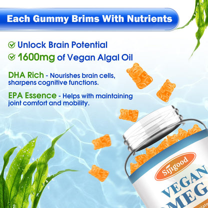 2 Pack Algae Omega 3 Gummies for Women, Men & Kids, Fish Oil Alternative | Boost Brain, He♡rt, Eye & Immune Function, With Plant Based 460 MG DHA & 230 MG EPA, No Fishy Taste, Sugar Free