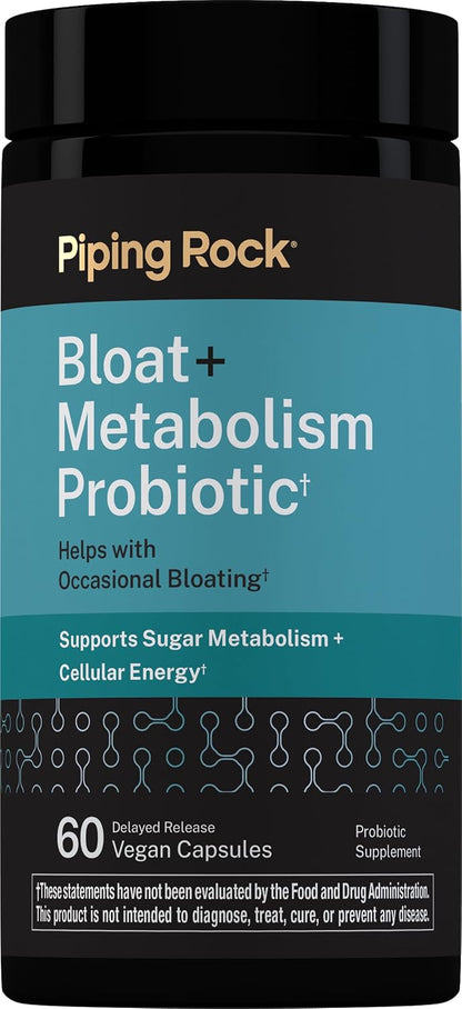 Piping Rock Bloat and Metabolism Probiotic | 60 Capsules | 14 Strain Probiotic Blend | Supports Regularity and Cellular Energy for Men and Women | Non-GMO, Gluten Free
