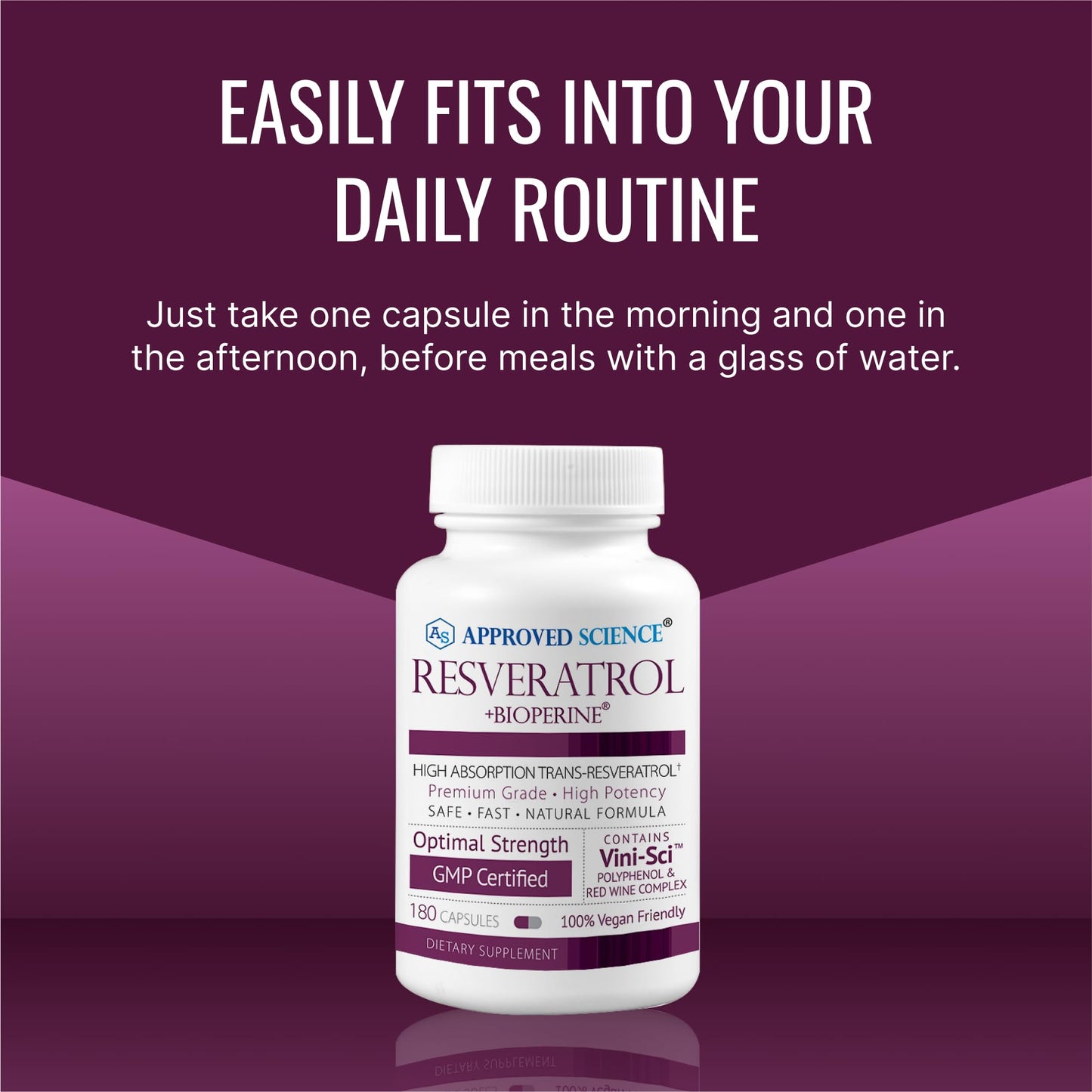 Approved Science® Resveratrol - 1000 mg of Trans Resveratrol - 250 mg of Polyphenol - 98% Purity Level - Includes Bioperine® - 60 Vegan Friendly Capsules - 1 Bottle