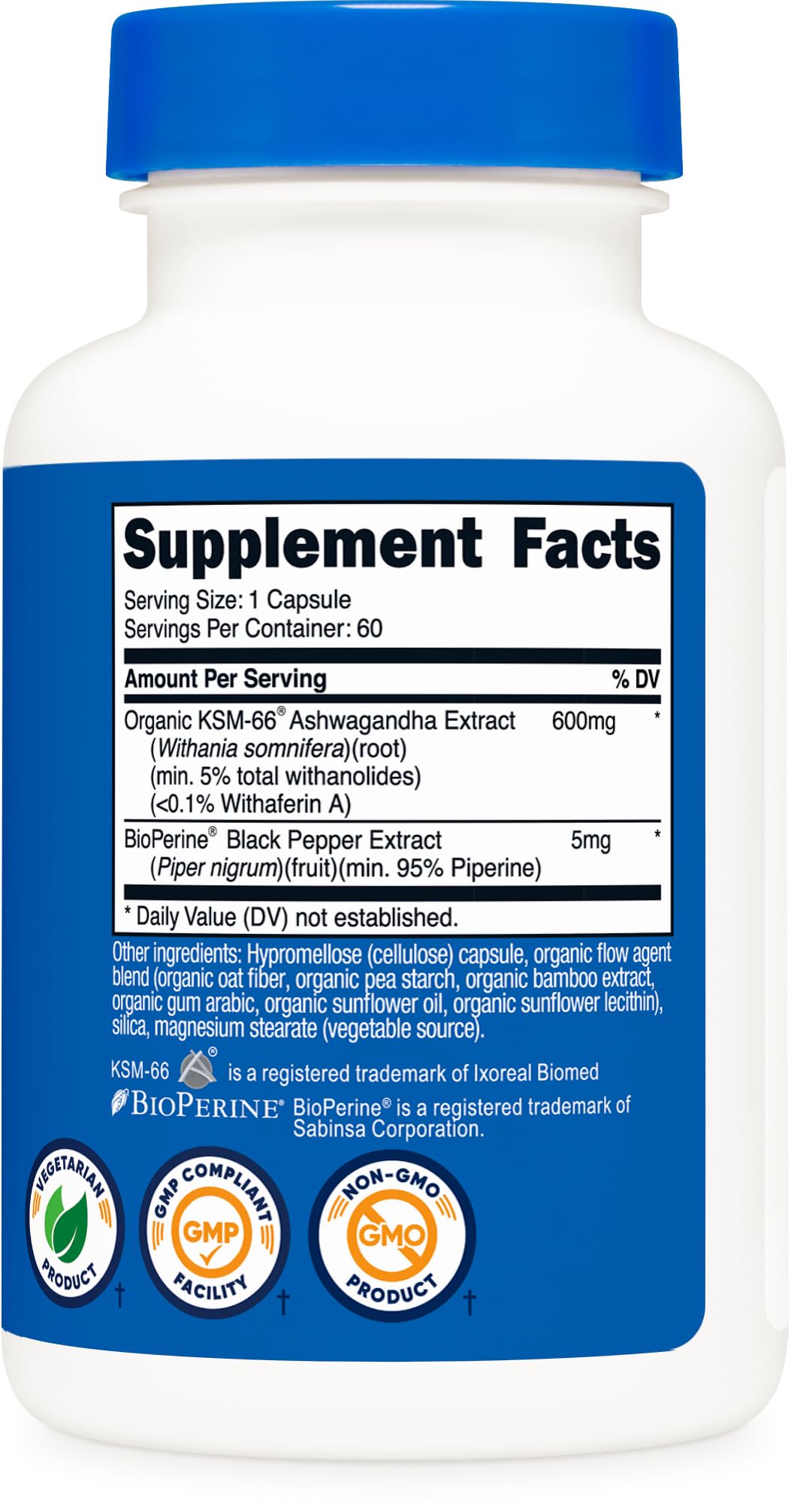 Nutricost KSM-66 Ashwagandha Root Extract (600mg) 60 Capsules | 5% Withanolides & BioPerine, Full-Spectrum Root Extract