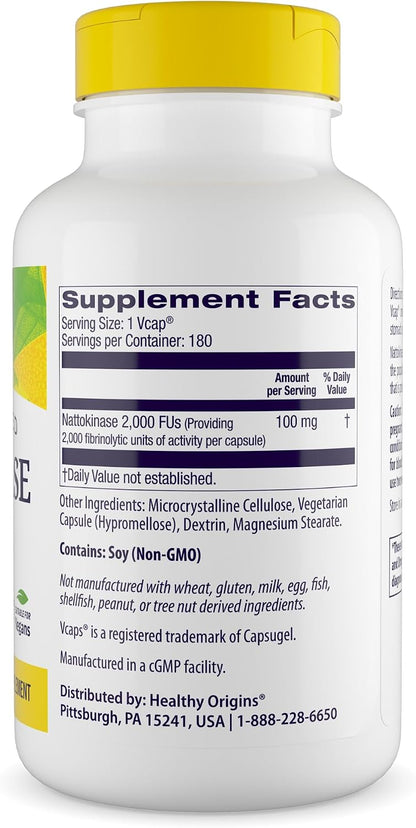 Healthy Origins Nattokinase 2,000 FUs 100 mg, 180 Veggie Caps