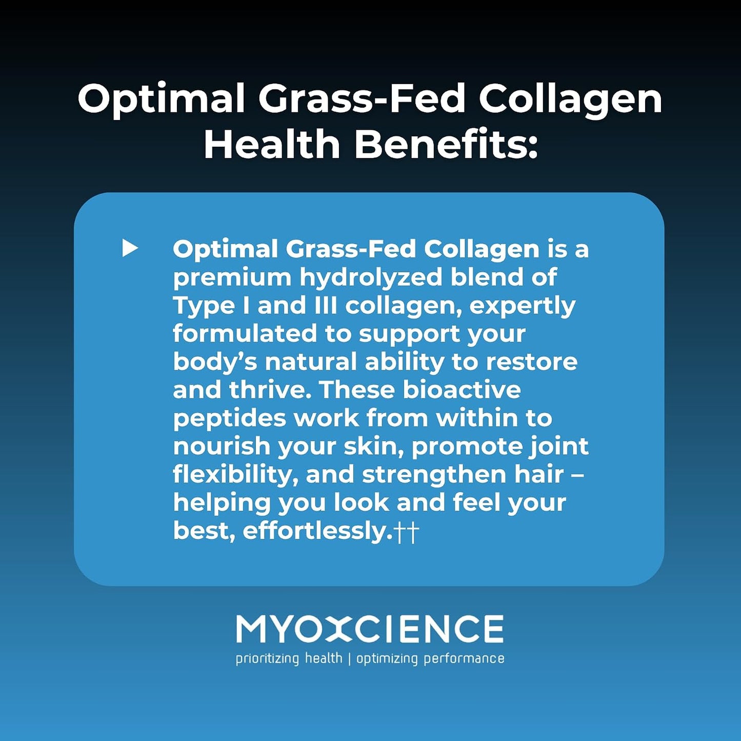 MYOXCIENCE Optimal Grass-Fed Collagen Powder | Bovine Collagen Peptides | Supports Collagen Production, Joint Health, Skin Elasticity, and More (30 Servings)