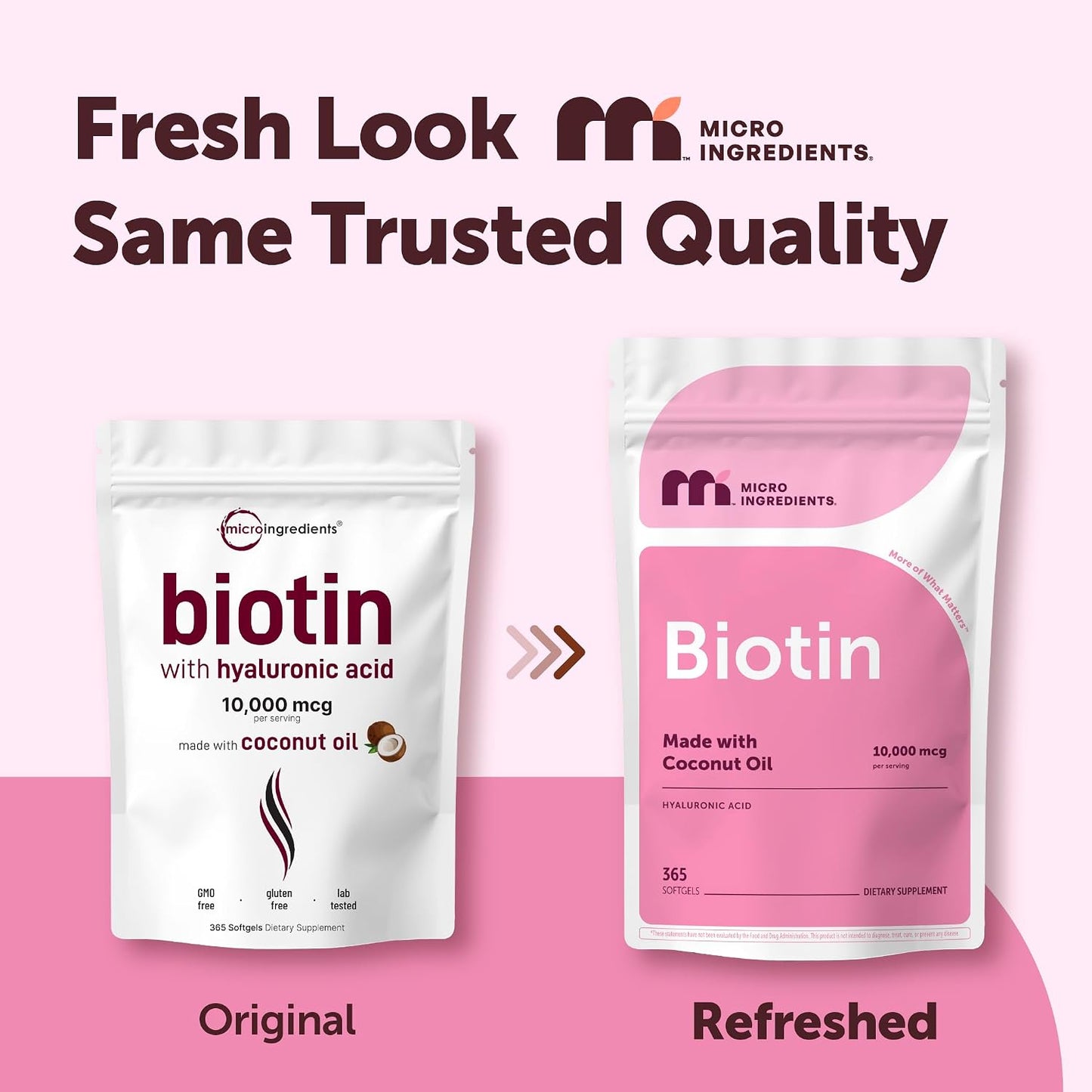Micro Ingredients Biotin 10,000 mcg with Hyaluronic Acid 25 mg Per Serving | Made with Coconut Oil | 365 Softgels | 1 Per Day | One Year Supply | Non-GMO & Gluten Free