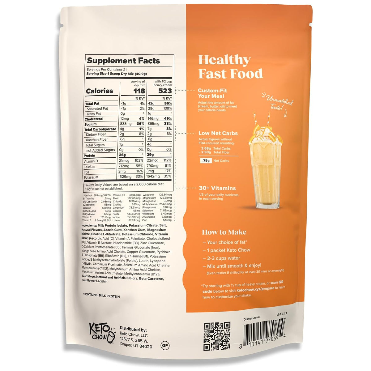 Keto Chow Chocolate Meal Replacement Shake Powder, 21 Meals